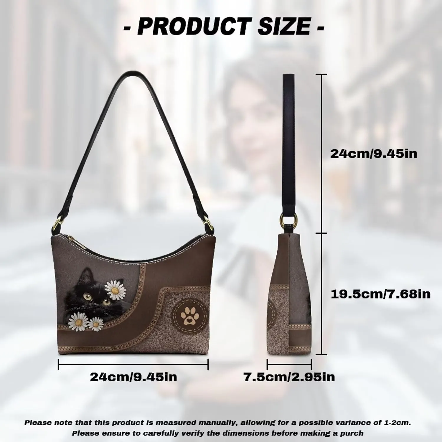 BLeather Underarm Bag for Women Shoulder Handbag with Zipper Fashion Travel Purse