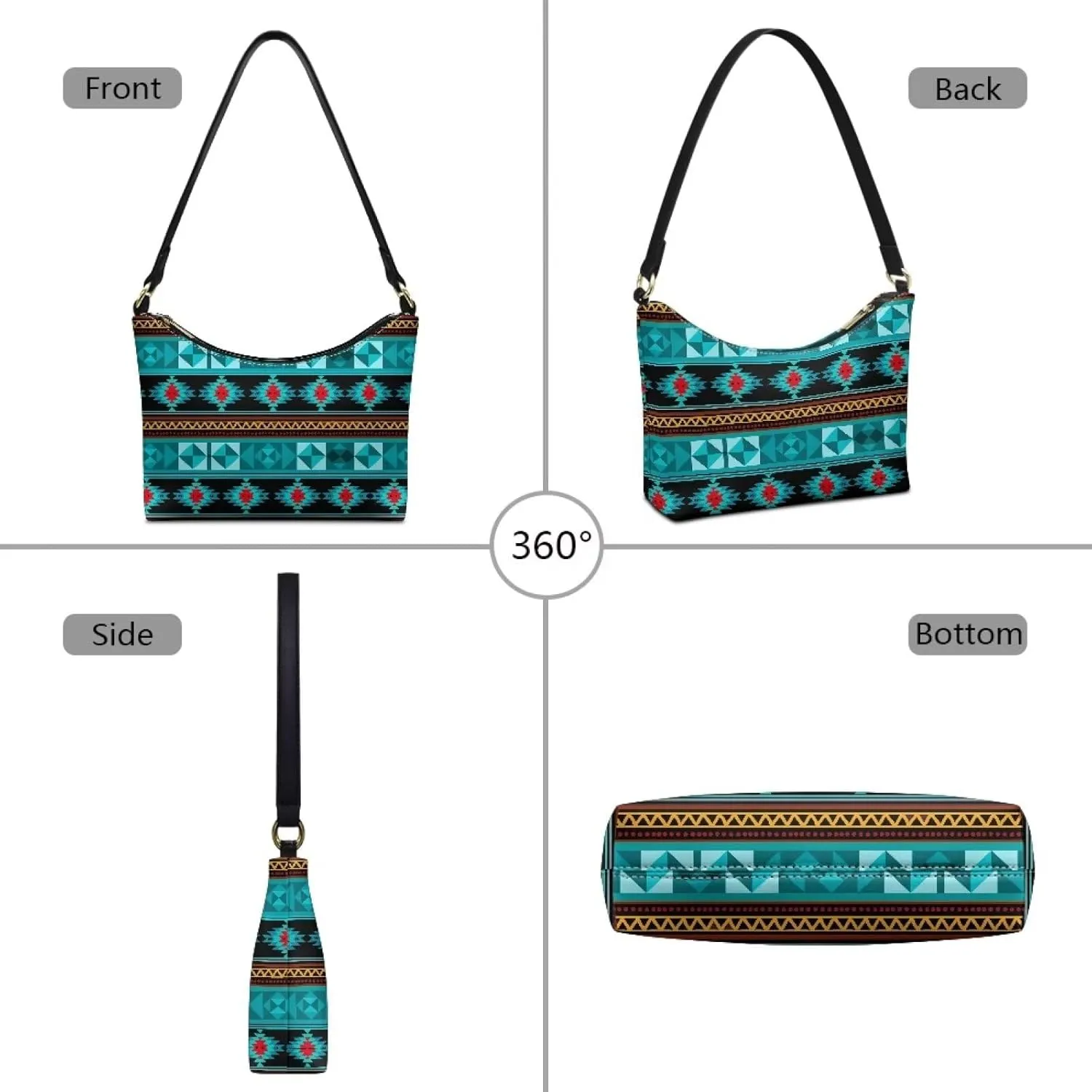 BLeather Underarm Bag for Women Shoulder Handbag with Zipper Fashion Travel Purse