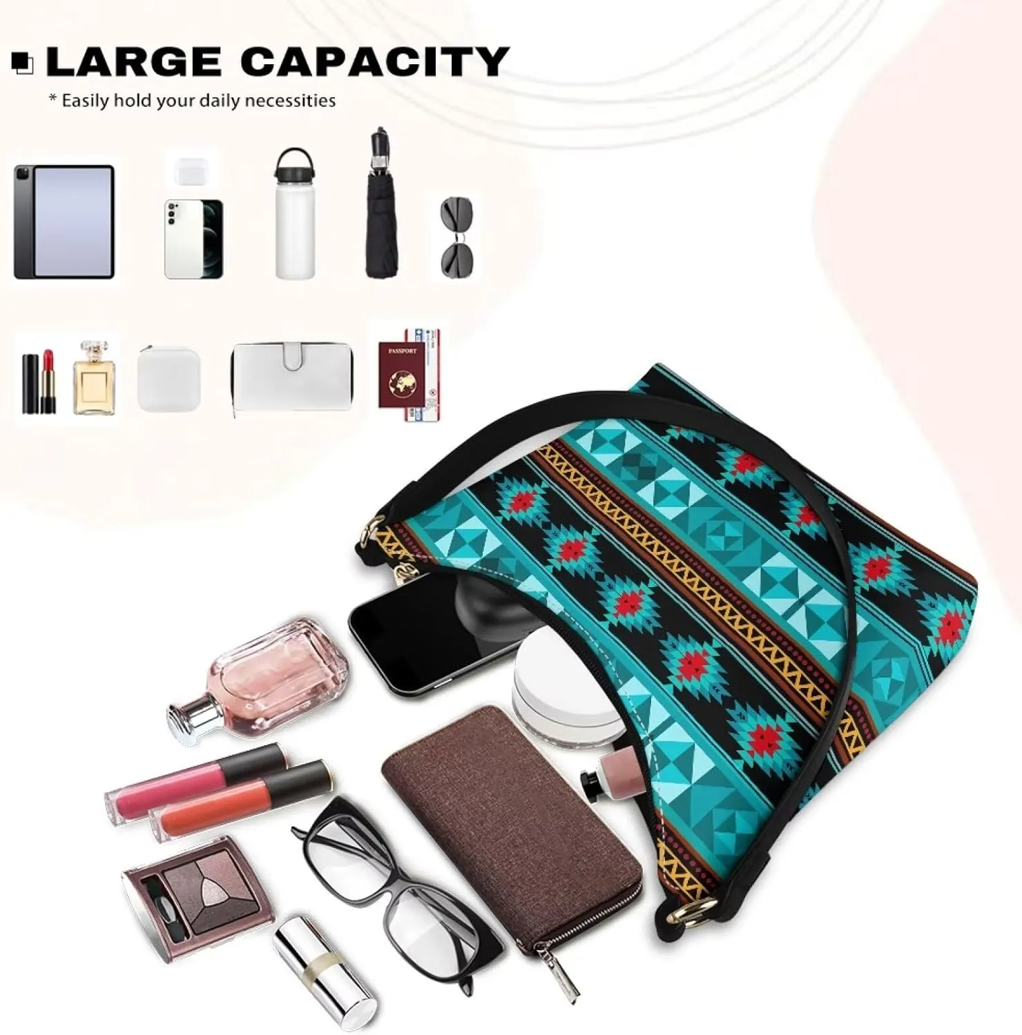 BLeather Underarm Bag for Women Shoulder Handbag with Zipper Fashion Travel Purse
