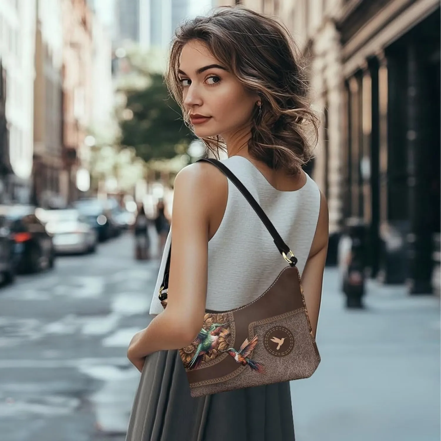 BLeather Underarm Bag for Women Shoulder Handbag with Zipper Fashion Travel Purse