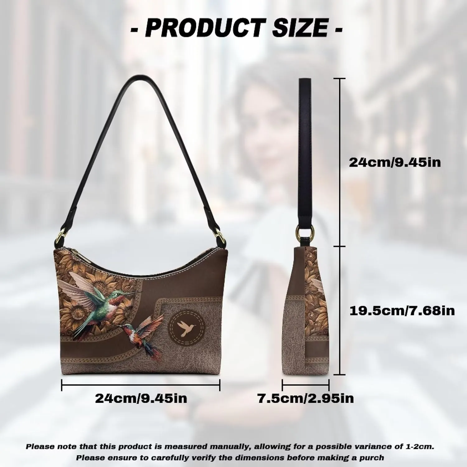BLeather Underarm Bag for Women Shoulder Handbag with Zipper Fashion Travel Purse
