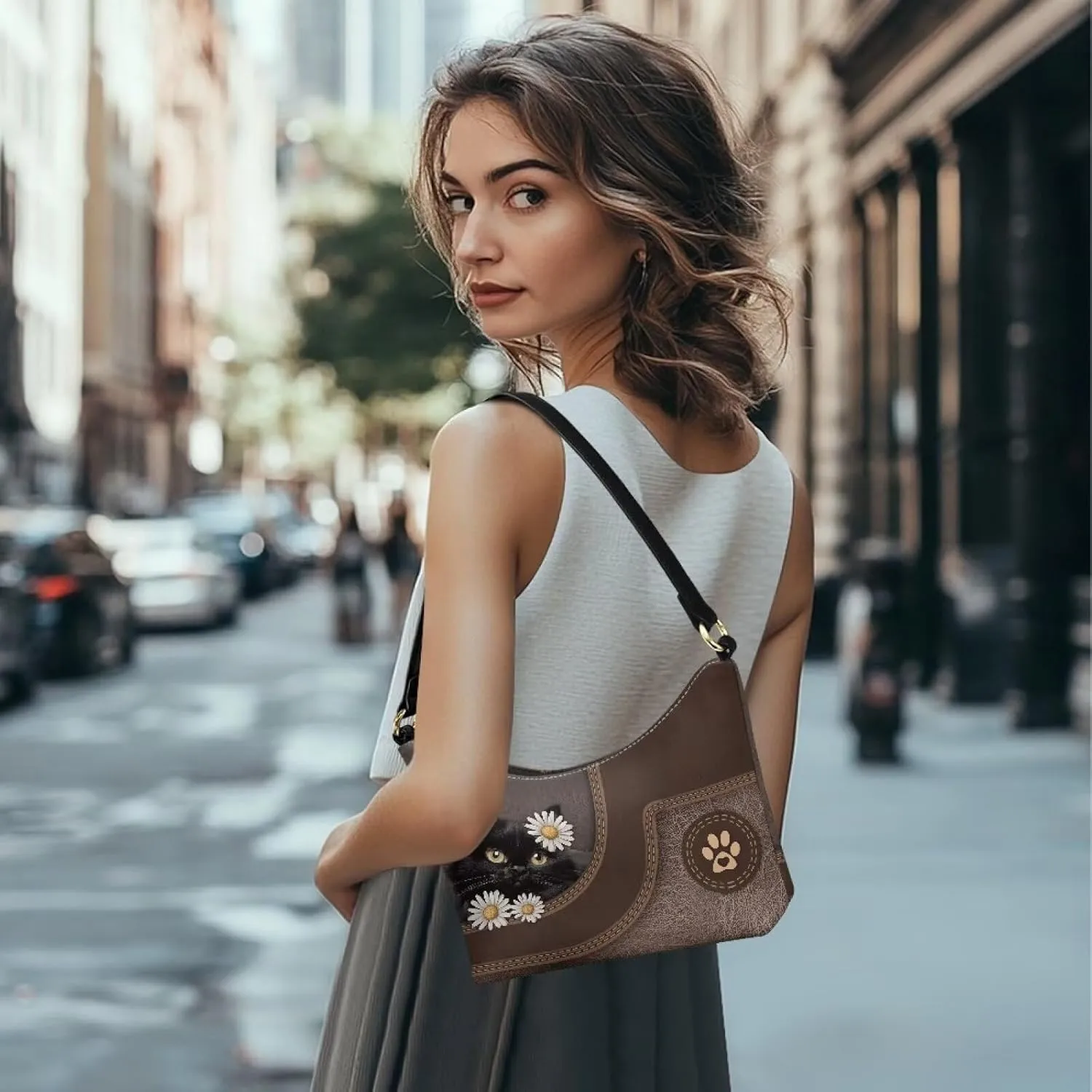 BLeather Underarm Bag for Women Shoulder Handbag with Zipper Fashion Travel Purse
