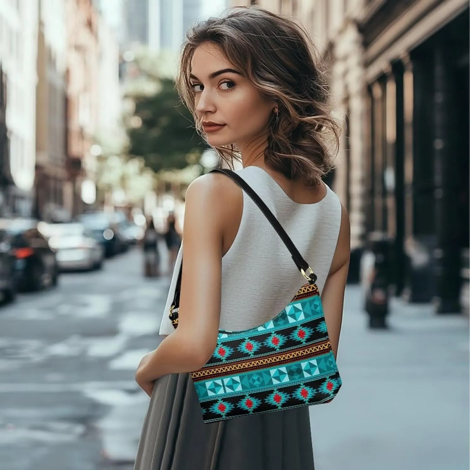 BLeather Underarm Bag for Women Shoulder Handbag with Zipper Fashion Travel Purse