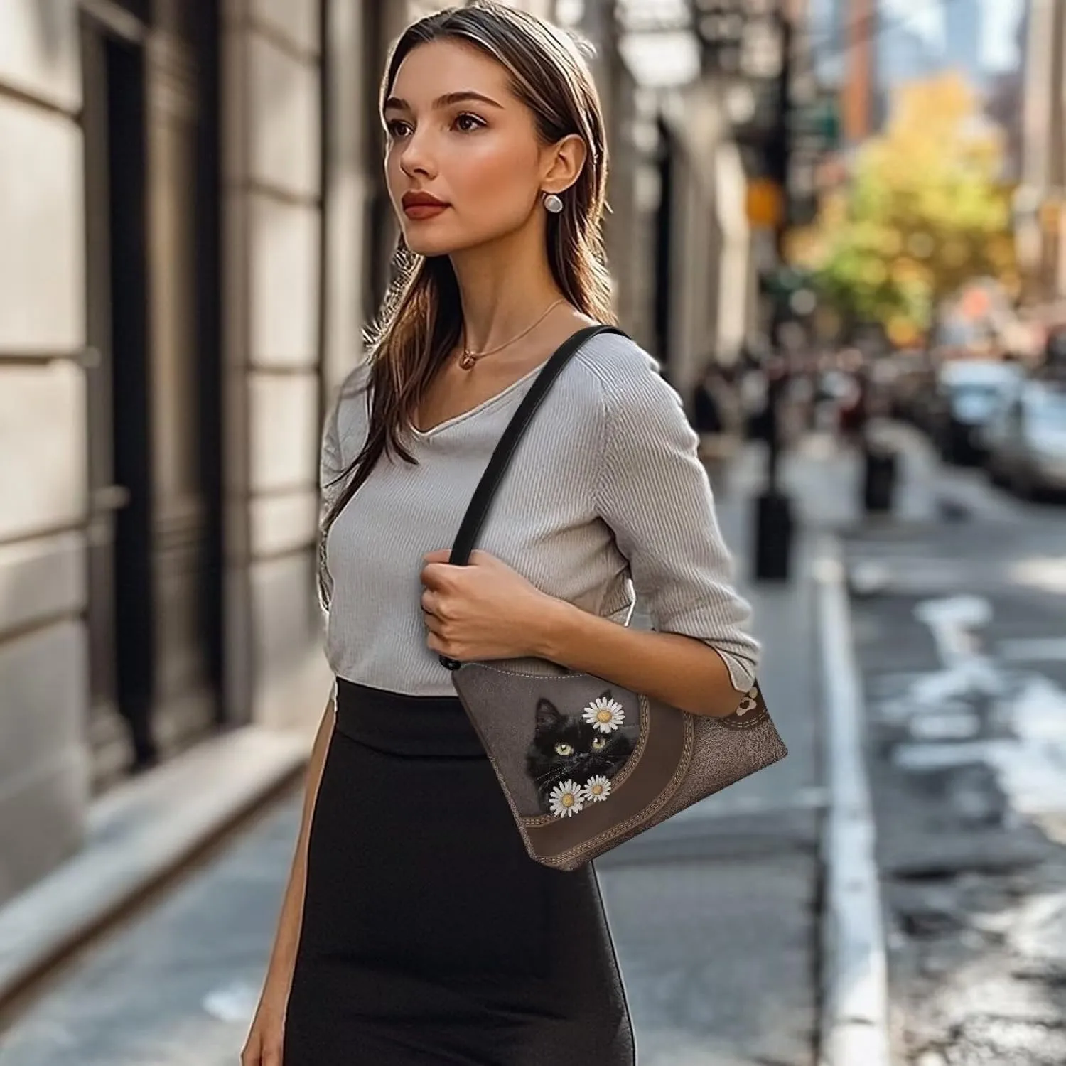 BLeather Underarm Bag for Women Shoulder Handbag with Zipper Fashion Travel Purse
