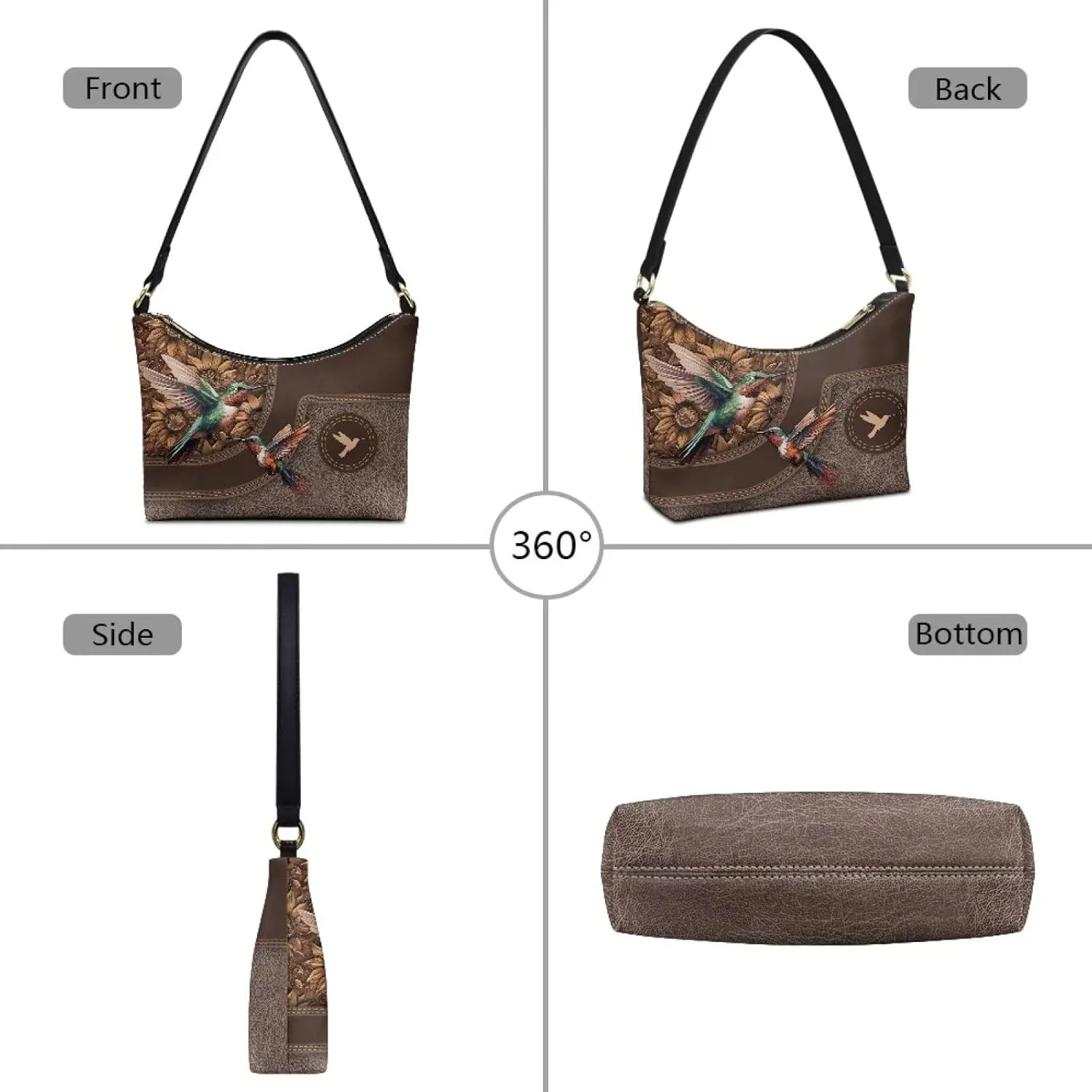BLeather Underarm Bag for Women Shoulder Handbag with Zipper Fashion Travel Purse