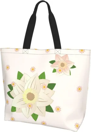 Blooming Hexagonal White Large Capacity Shoulder Shopping Bag For Outdoor Travel Beach Holiday Gift