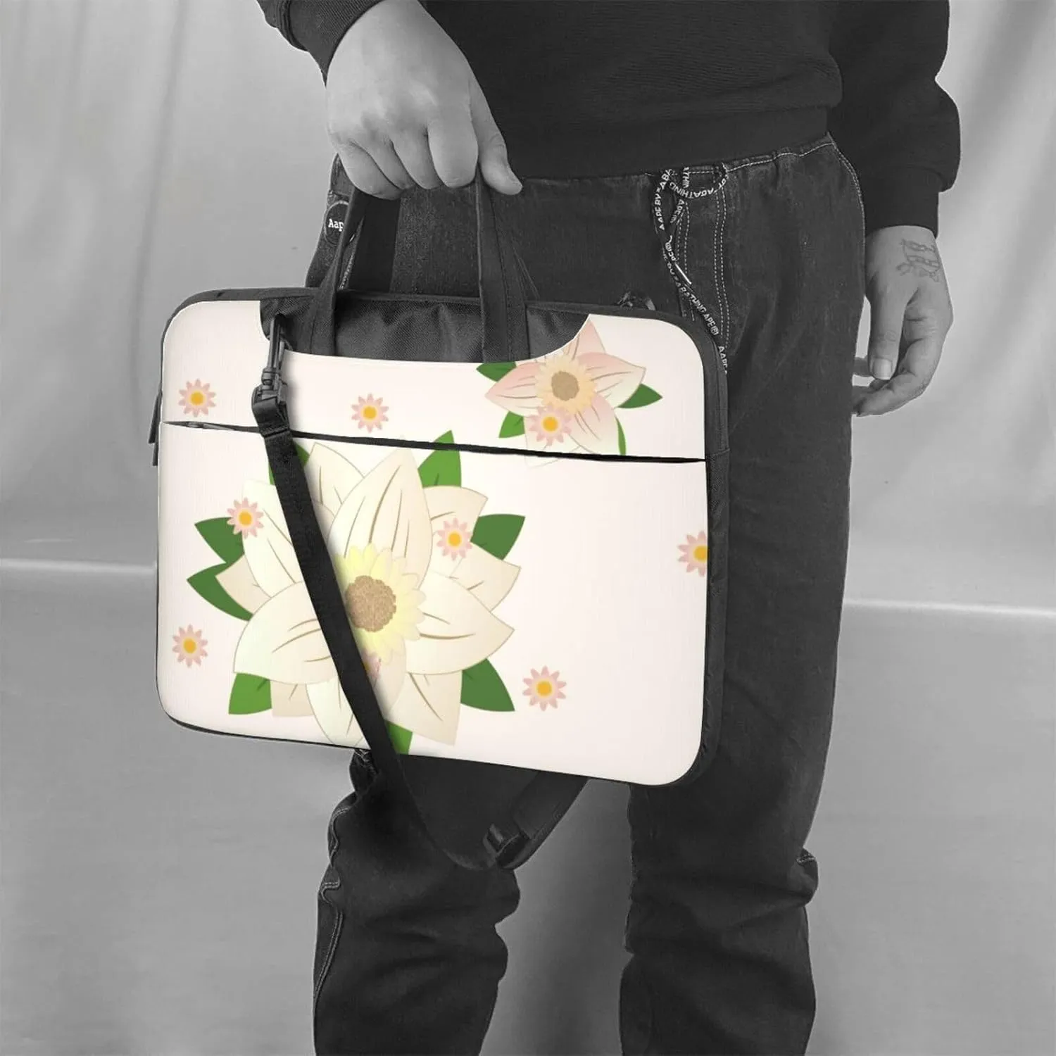 Blooming Hexagonal White Ultra-thin portable shoulder laptop bag Stylish and Protective Shockproof soft lining