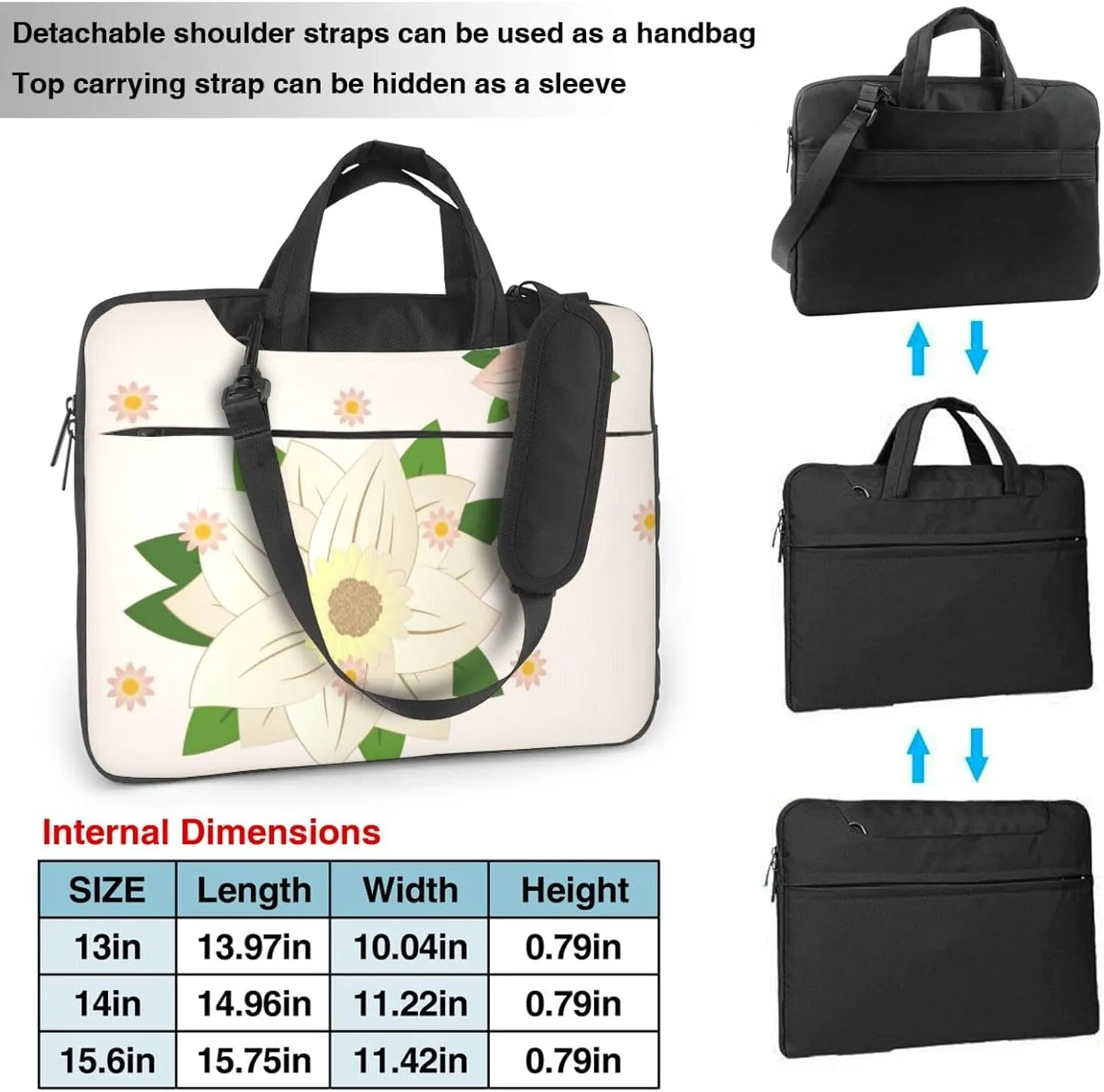 Blooming Hexagonal White Ultra-thin portable shoulder laptop bag Stylish and Protective Shockproof soft lining