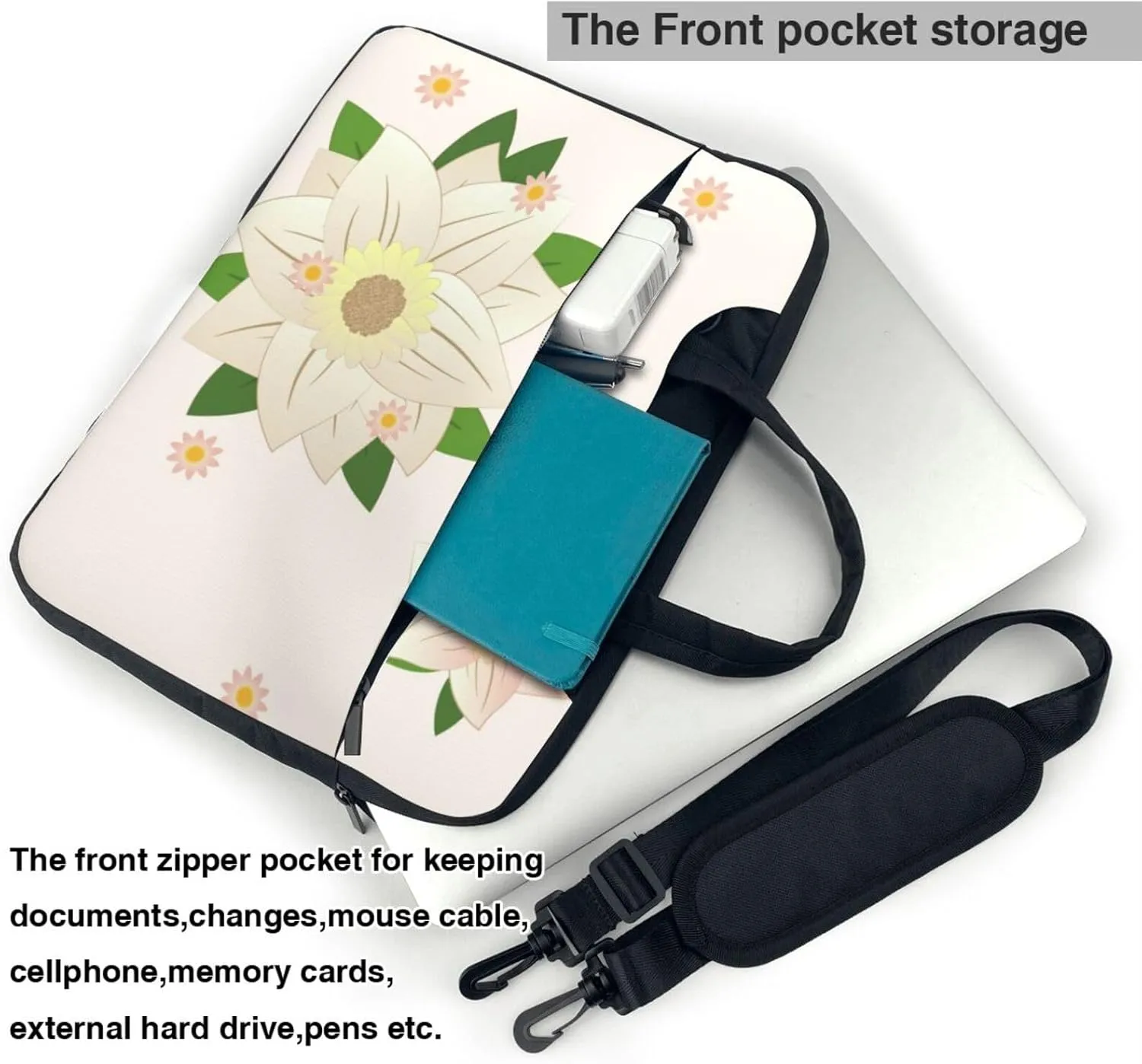 Blooming Hexagonal White Ultra-thin portable shoulder laptop bag Stylish and Protective Shockproof soft lining