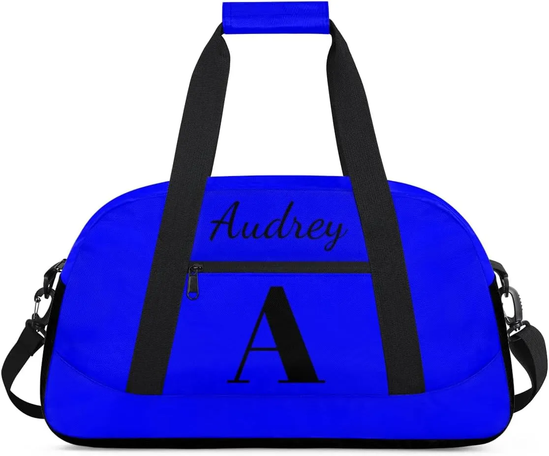 Blue Custom Gym Bag for Women Men, Personalized Initial Travel Duffel Bag with Name, Small Sports Gym Bag Weekender Carry On Overnight Bags