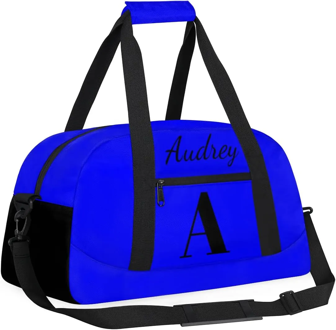 Blue Custom Gym Bag for Women Men, Personalized Initial Travel Duffel Bag with Name, Small Sports Gym Bag Weekender Carry On Overnight Bags