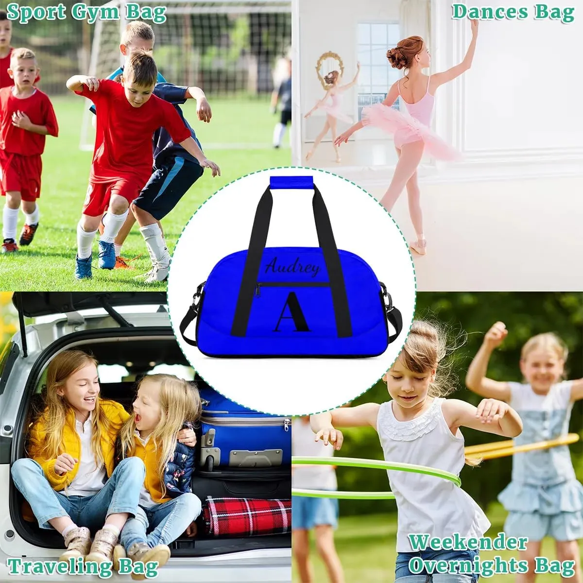 Blue Custom Gym Bag for Women Men, Personalized Initial Travel Duffel Bag with Name, Small Sports Gym Bag Weekender Carry On Overnight Bags