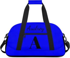 Blue Custom Gym Bag for Women Men, Personalized Initial Travel Duffel Bag with Name, Small Sports Gym Bag Weekender Carry On Overnight Bags