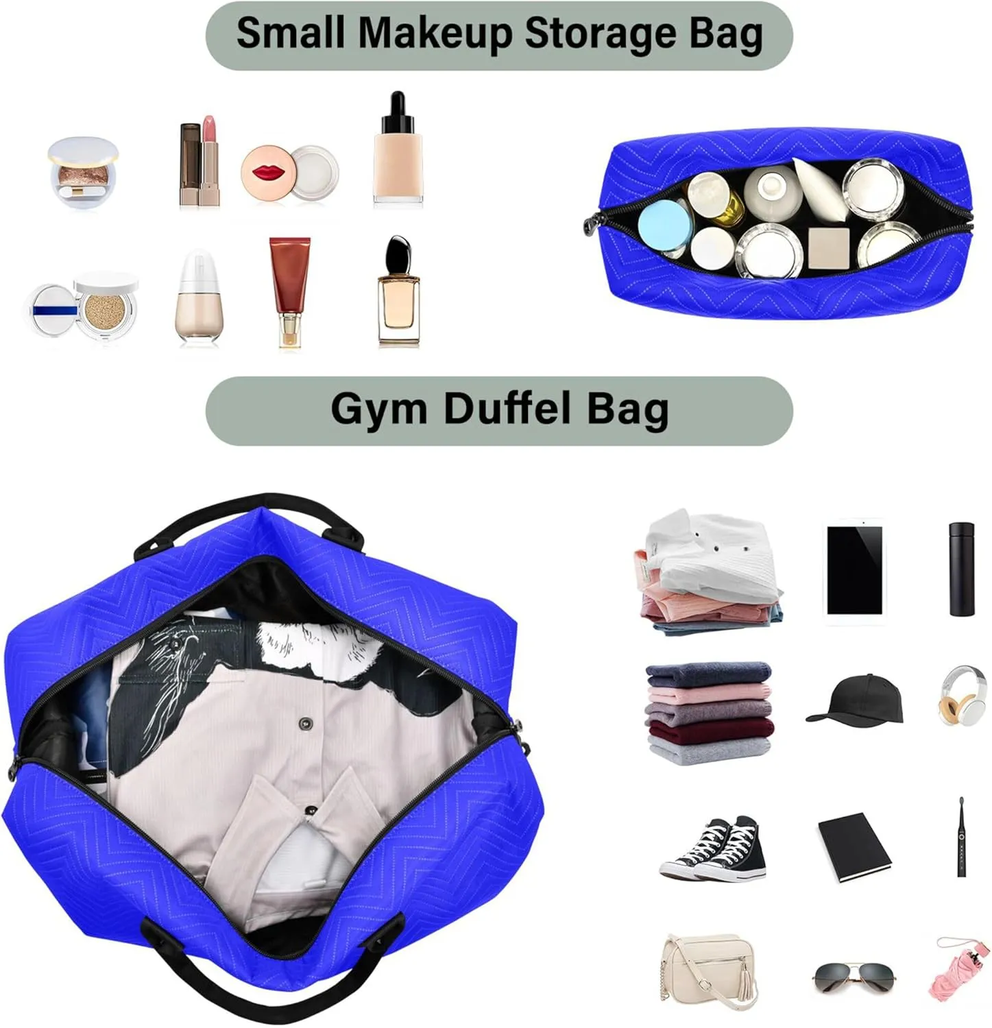 Blue Custom Travel Duffel Bag with Toiletry Bag Personalized Weekender Bag for Trips Sports Business Large Carry On Overnight Bag for Women & Men