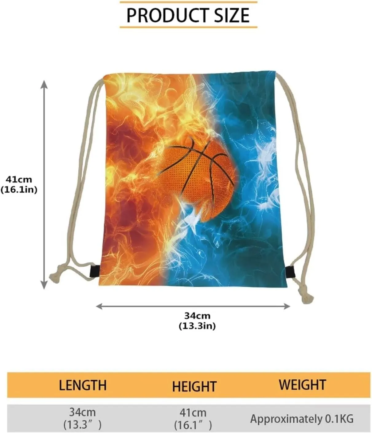 Blue Red Fire Basketball Drawstring Backpack for Baseball Game Gym Beach for Boys Tote Bag for Hiking Travel Outdoor Sport Bag Blue Red