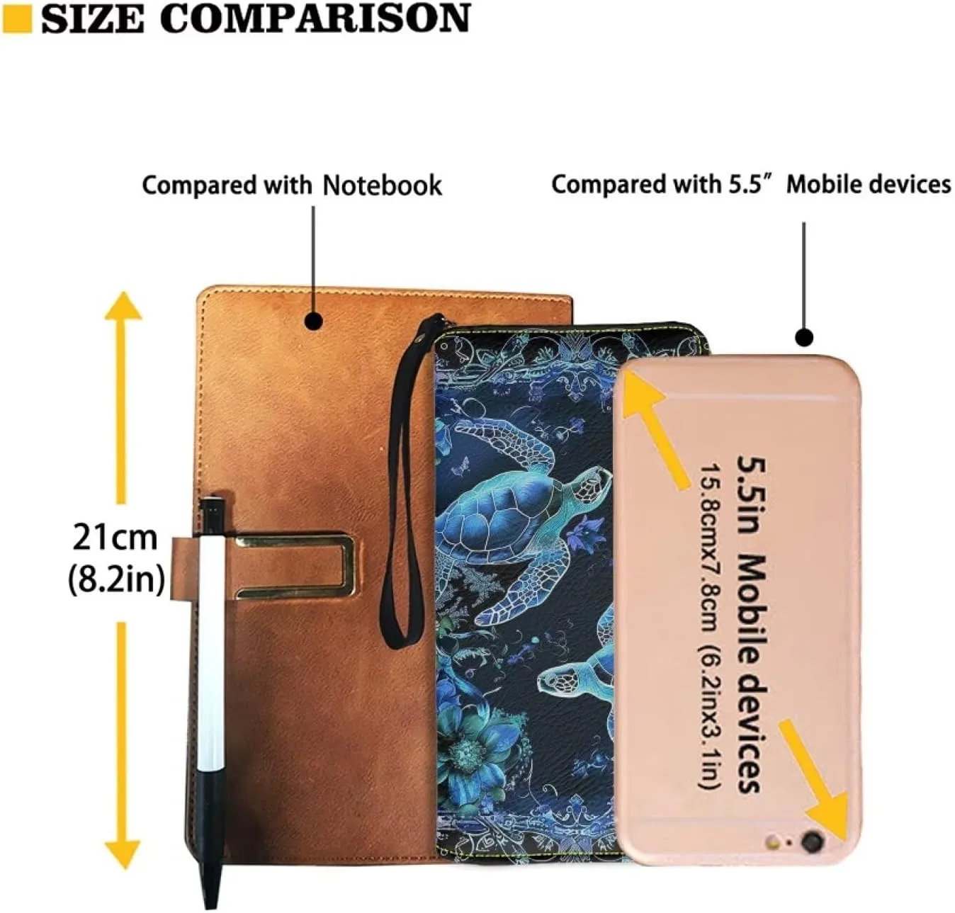 Blue Sea Turtle Floral Wallet Women PU Leather Wristlet Clutch Cute Wallet Custom Wallet Card Holder