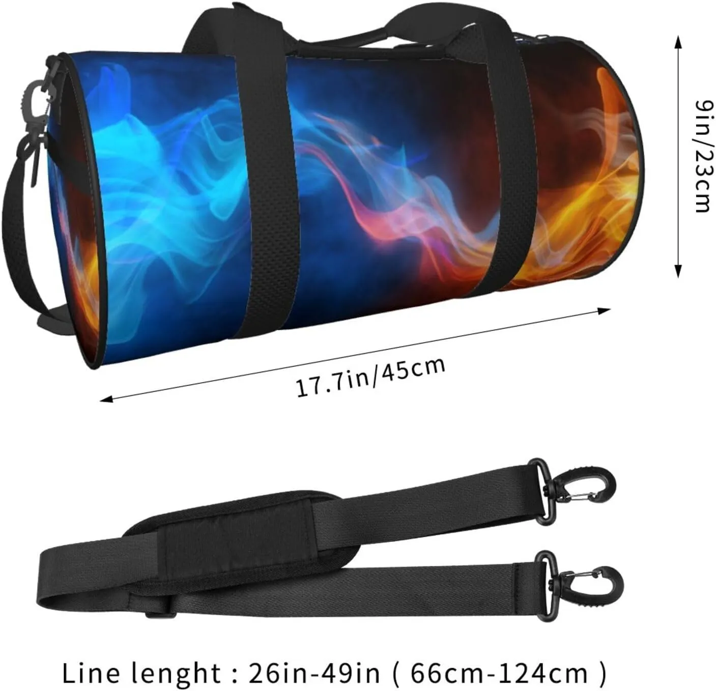 Blue yellow atmospheric flame collision Round Travel Duffel Bag Large Capacity Gym Sports Bags for Hiking Vacation Trips