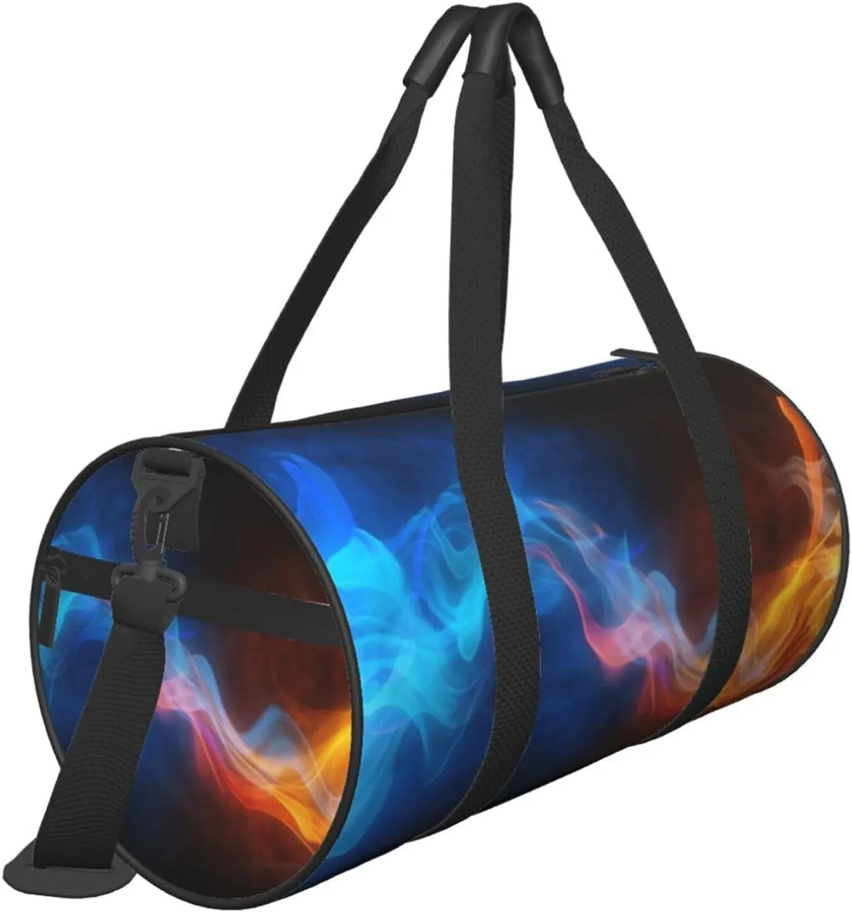Blue yellow atmospheric flame collision Round Travel Duffel Bag Large Capacity Gym Sports Bags for Hiking Vacation Trips