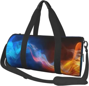 Blue yellow atmospheric flame collision Round Travel Duffel Bag Large Capacity Gym Sports Bags for Hiking Vacation Trips