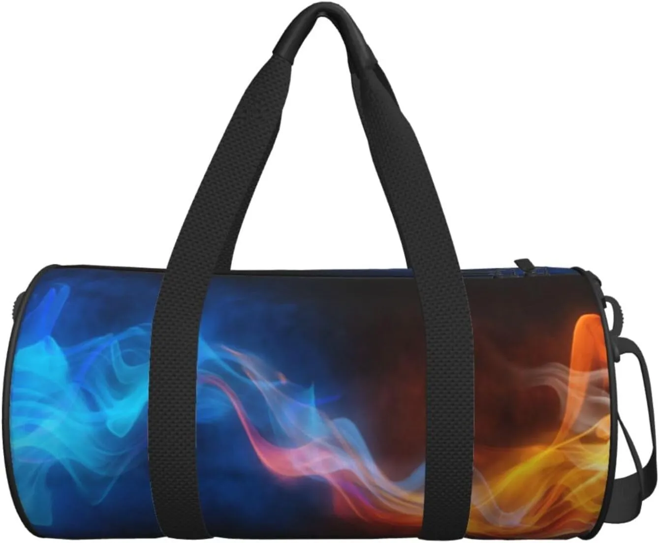 Blue yellow atmospheric flame collision Round Travel Duffel Bag Large Capacity Gym Sports Bags for Hiking Vacation Trips