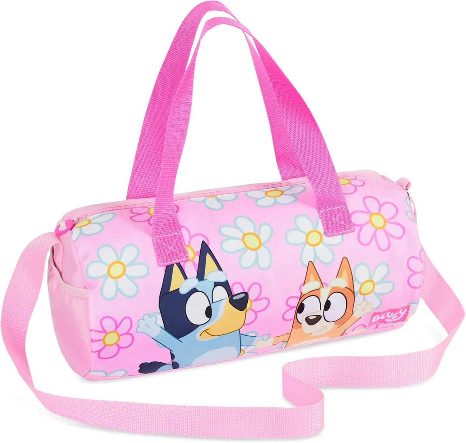 Bluey Gym Bag for Kids Duffle Bag Cute Travel Holdall Weekend Bag for Sports Gym Class Swimming Dance with Side Pockets Travel Essentials (Floral Bluey)