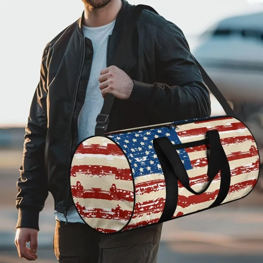 Boatee American Flag Mens Duffle Bag for Travel Portable Luggage Bag Large Capacity Duffel Bag Trendy Holdall Bags Carry on Personal Item Bag Multifunctional Handle Purse with Zipper for Hiking Gym