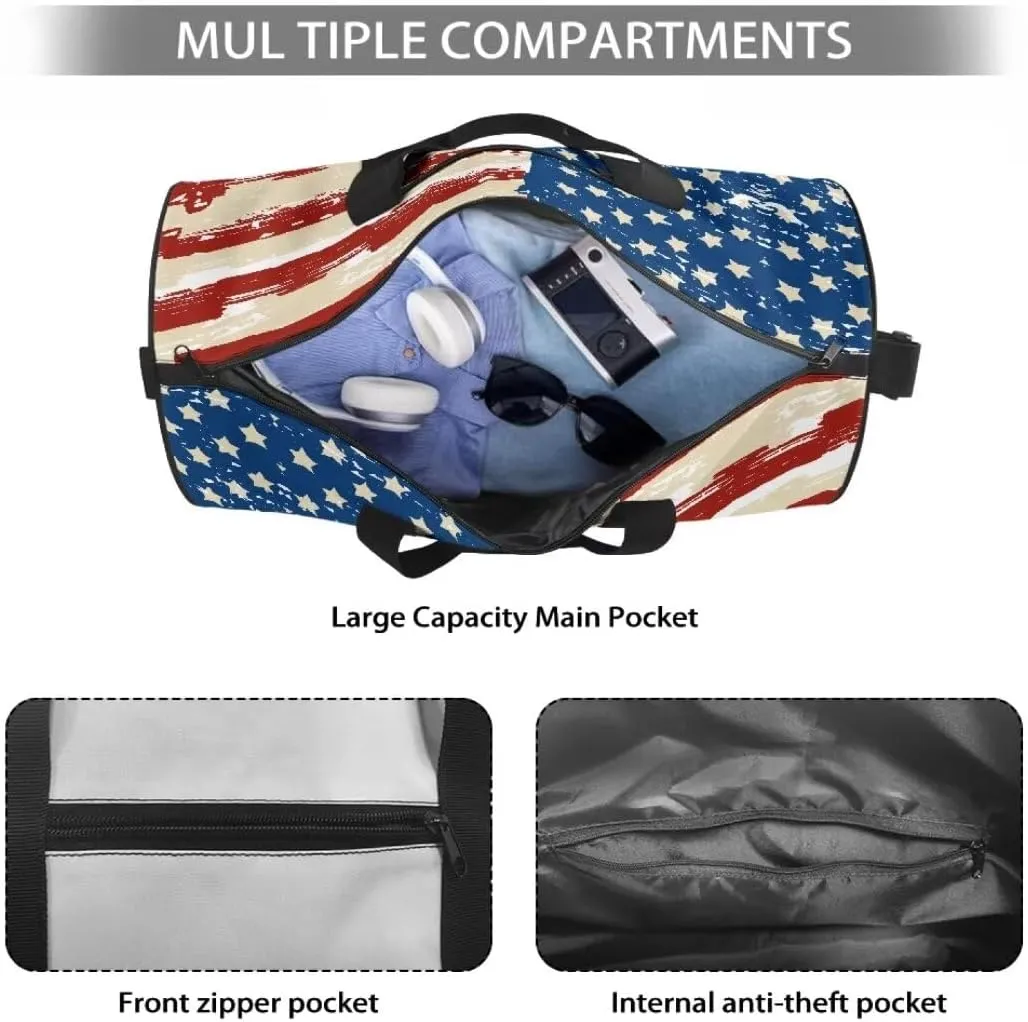 Boatee American Flag Mens Duffle Bag for Travel Portable Luggage Bag Large Capacity Duffel Bag Trendy Holdall Bags Carry on Personal Item Bag Multifunctional Handle Purse with Zipper for Hiking Gym