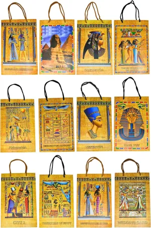 bonballoon Assorted Lot Of 6 Pcs Double Drawstring Paper Gift Bags Tote Handbag (10" x 6.5") Bag Egyptian Pharaonic Ancient Egypt Pharaohs Good Party Wedding Favors Holiday Jewelry Presents Snacks
