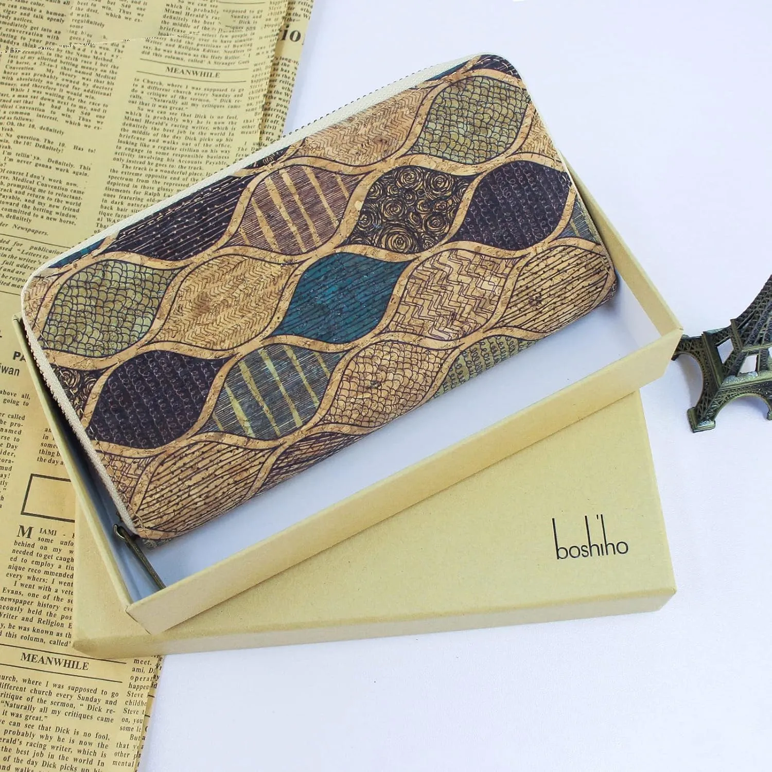 boshiho Vegan Cork Wallets Purse Handbags for Womens Eco Friendly Cork Cell Phone Clutch Bag