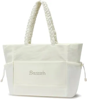 BOSSTIN Tote Bag for Women, Large Tote Bag with Zipper, Lightweight Shoulder Handbag with Compartments for Work Travel