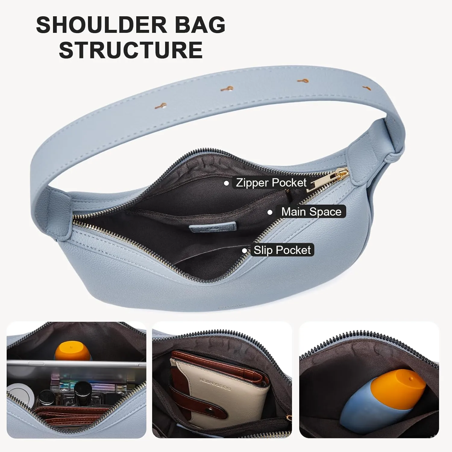 BOSTANTEN Crescent Shoulder Bag for Women Trendy Crossbody Hobo Purse Vegan Leather Clutch Handbag Adjustable Strap