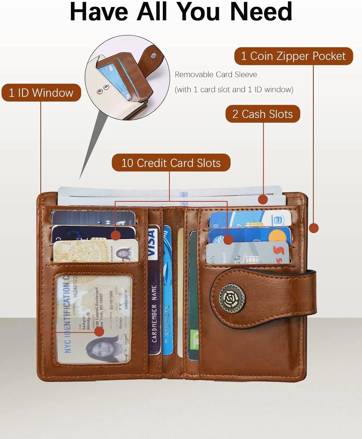BOSTANTEN Leather Wallets for Women RFID Blocking Zipper Pocket Small Bifold Wallet Card Case