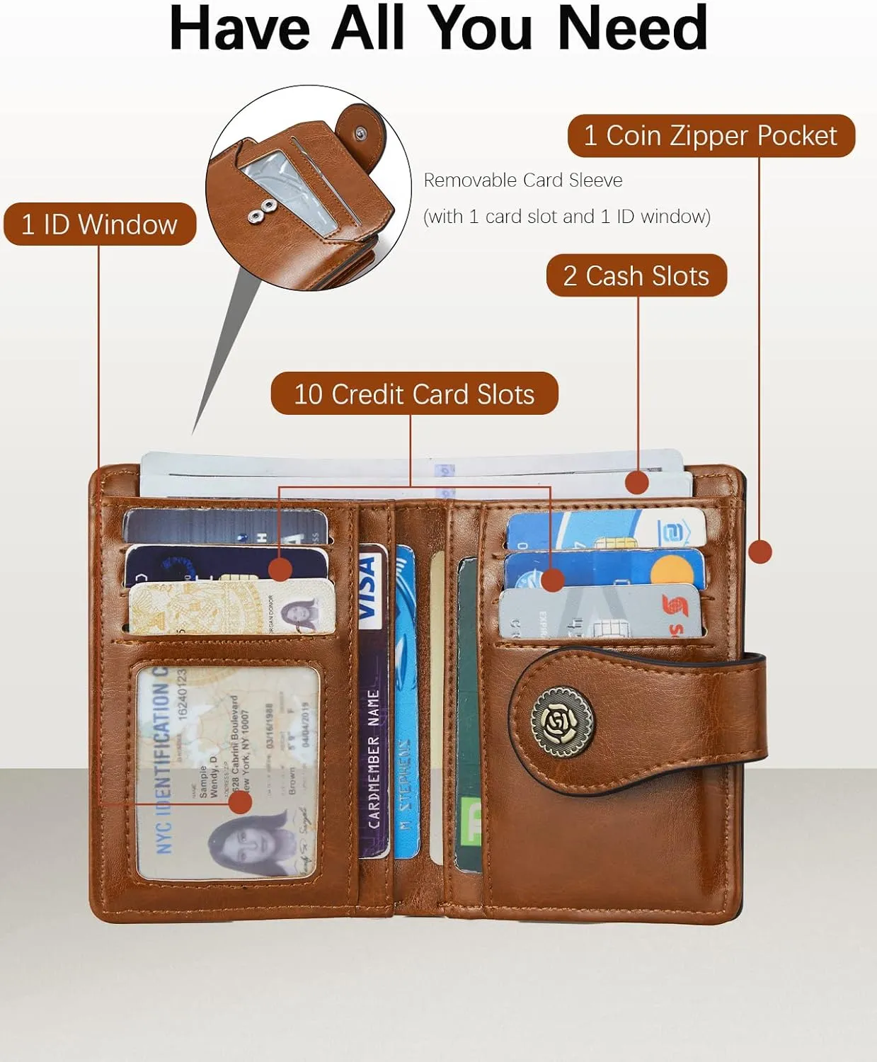 BOSTANTEN Leather Wallets for Women RFID Blocking Zipper Pocket Small Bifold Wallet Card Case