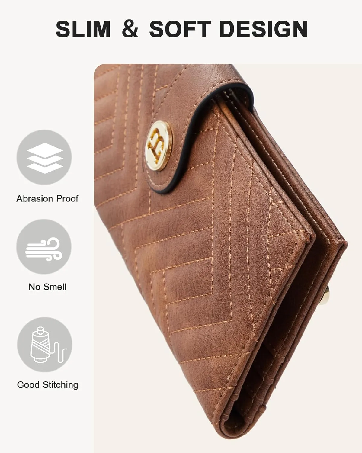 BOSTANTEN Slim Wallet Women Leather RFID Blocking Credit Card Holder Bifold Thin Wallet with Zipper Pocket Brown