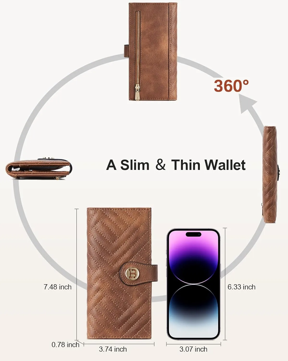 BOSTANTEN Slim Wallet Women Leather RFID Blocking Credit Card Holder Bifold Thin Wallet with Zipper Pocket Brown