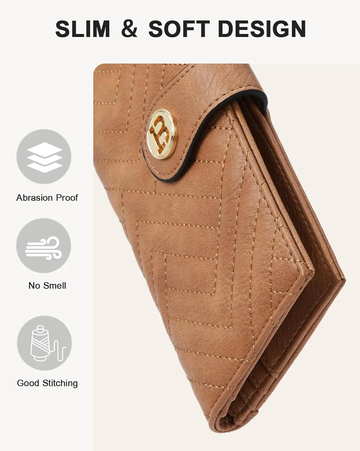 BOSTANTEN Slim Wallet Women Leather RFID Blocking Credit Card Holder Bifold Thin Wallet with Zipper Pocket Camel