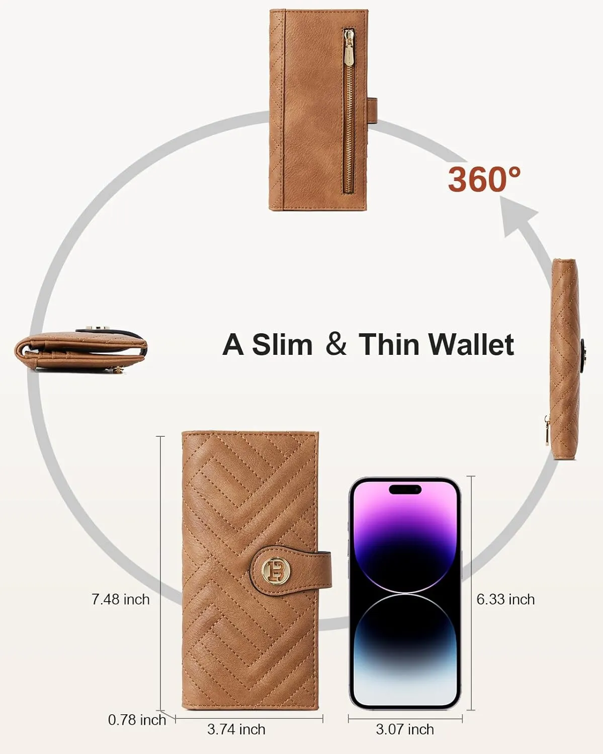 BOSTANTEN Slim Wallet Women Leather RFID Blocking Credit Card Holder Bifold Thin Wallet with Zipper Pocket Camel