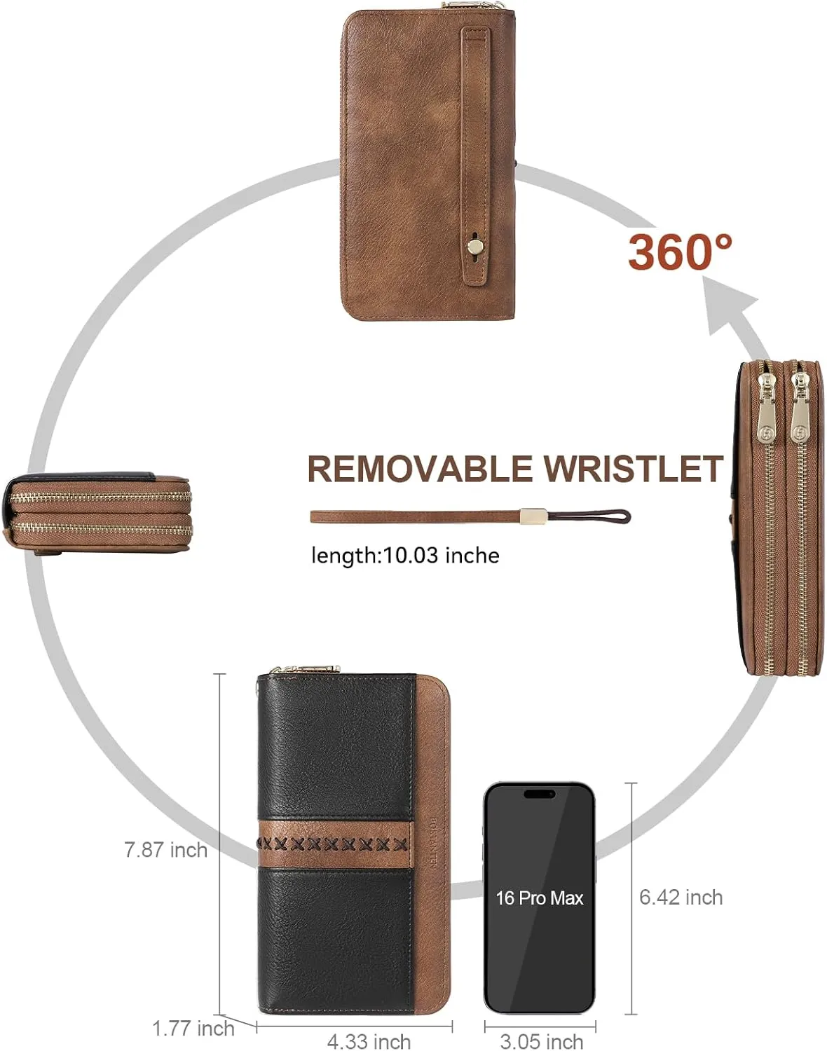 BOSTANTEN Wallets for Women Leather RFID Double Zipper Around Credit Card Holder Large Capacity Wristlet Clutch Wallet