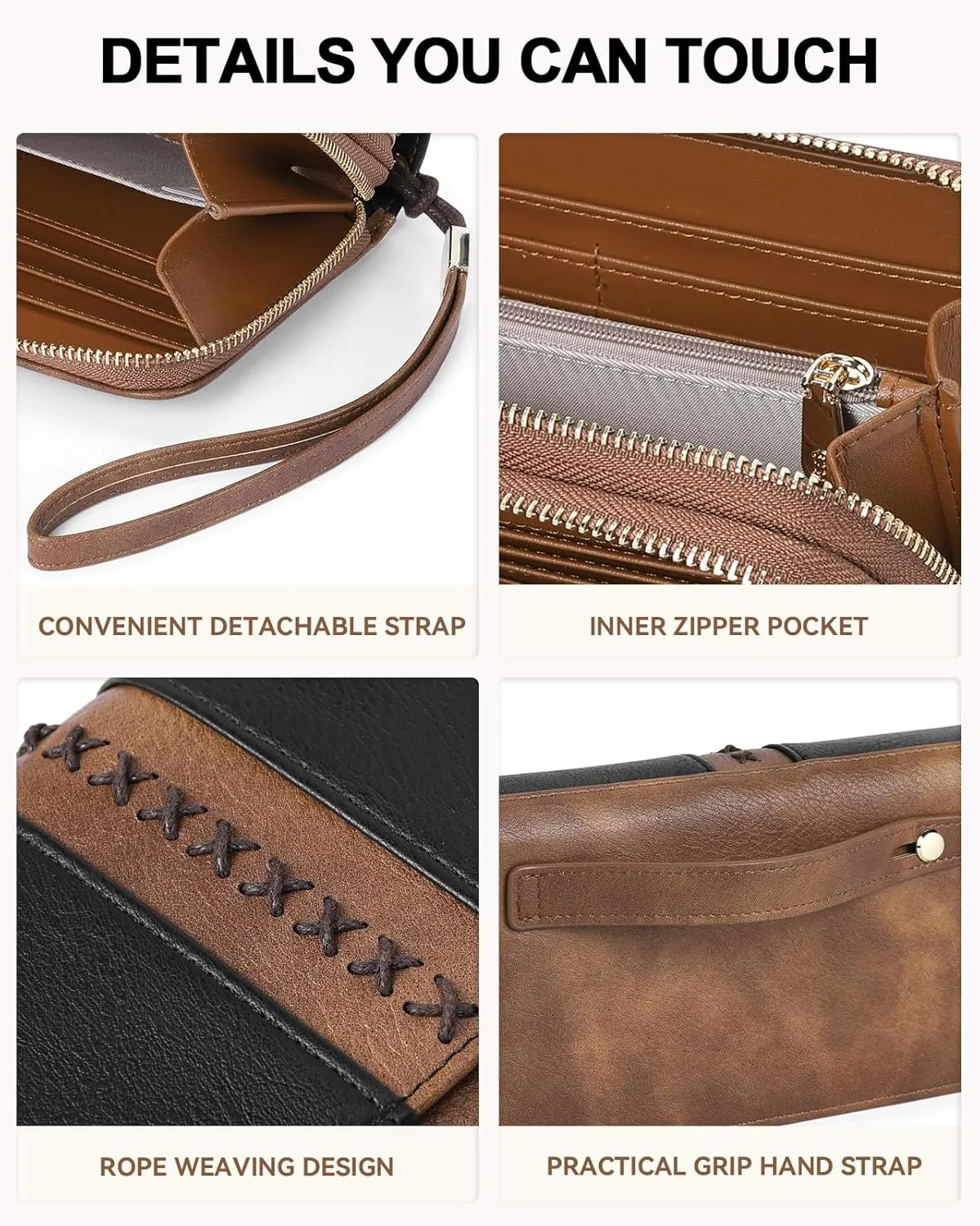BOSTANTEN Wallets for Women Leather RFID Double Zipper Around Credit Card Holder Large Capacity Wristlet Clutch Wallet