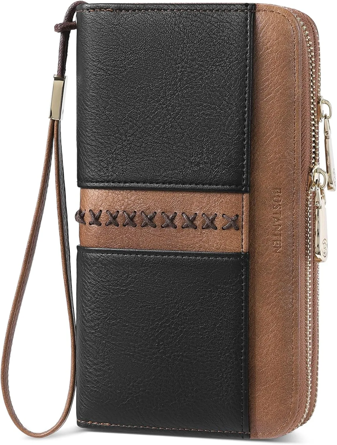 BOSTANTEN Wallets for Women Leather RFID Double Zipper Around Credit Card Holder Large Capacity Wristlet Clutch Wallet