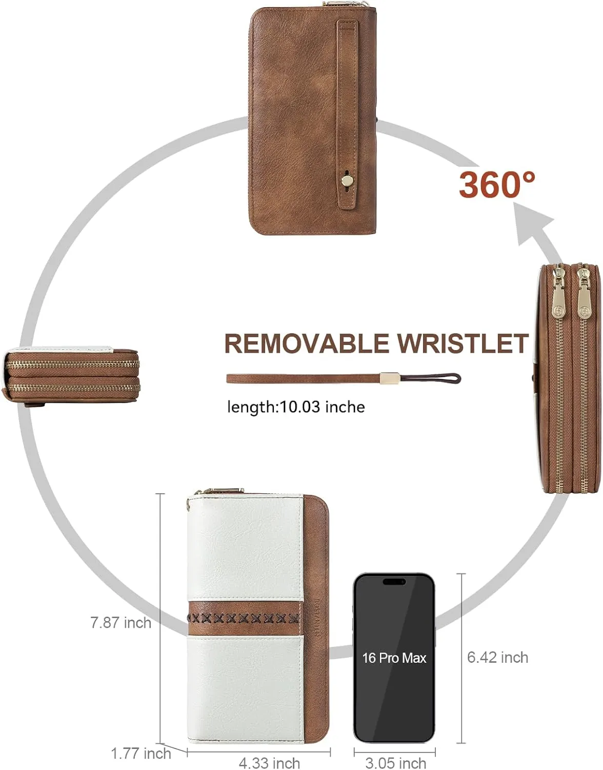 BOSTANTEN Wallets for Women Leather RFID Double Zipper Around Credit Card Holder Large Capacity Wristlet Clutch Wallet