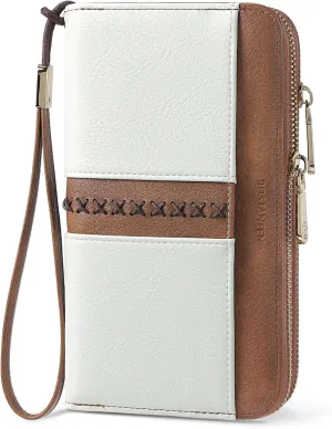 BOSTANTEN Wallets for Women Leather RFID Double Zipper Around Credit Card Holder Large Capacity Wristlet Clutch Wallet