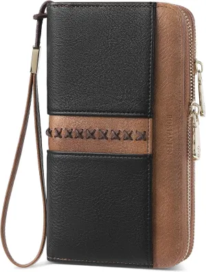 BOSTANTEN Wallets for Women Leather RFID Double Zipper Around Credit Card Holder Large Capacity Wristlet Clutch Wallet