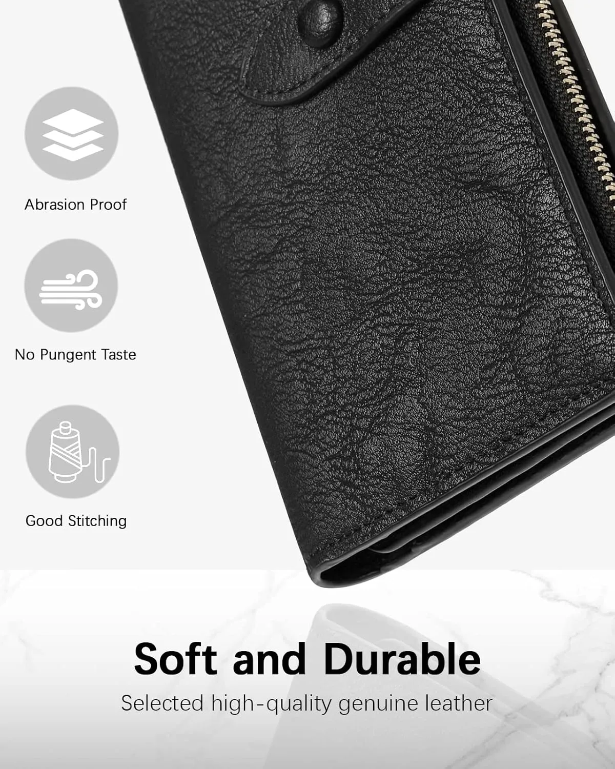 BOSTANTEN Womens Leather Wallets RFID Blocking Large Capacity Trifold Card Holder Ladies Phone Clutch Grey Black