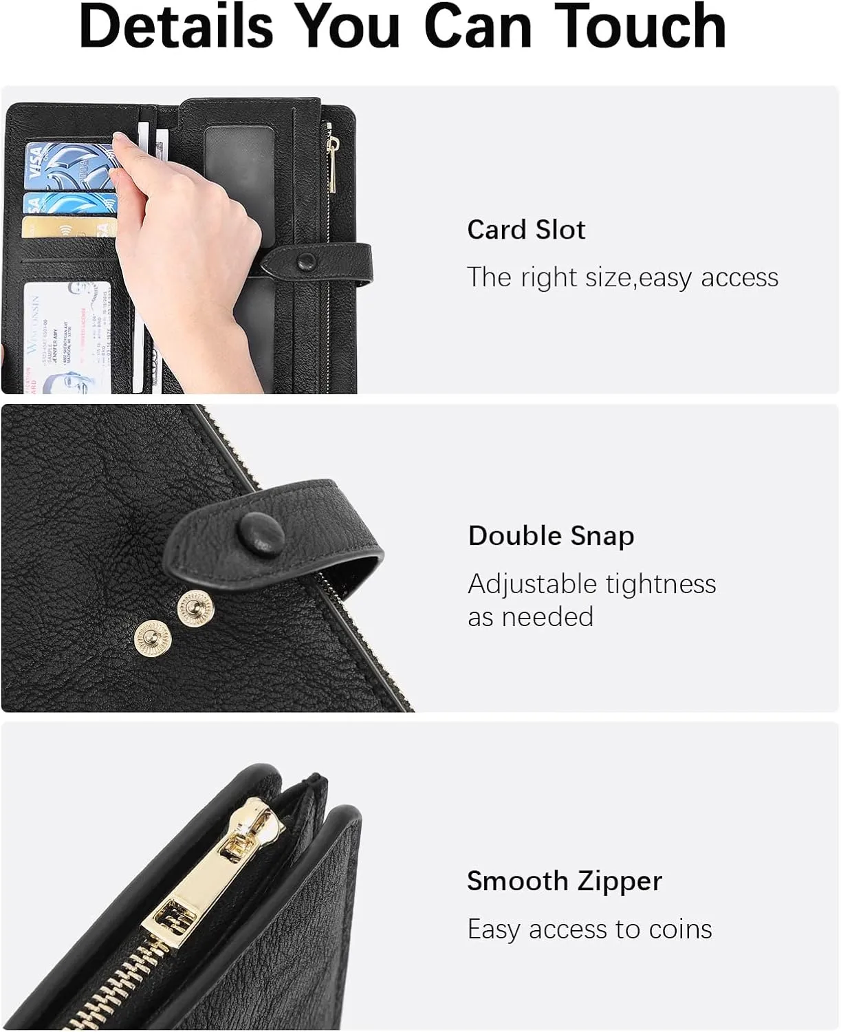 BOSTANTEN Womens Leather Wallets RFID Blocking Large Capacity Trifold Card Holder Ladies Phone Clutch Grey Black