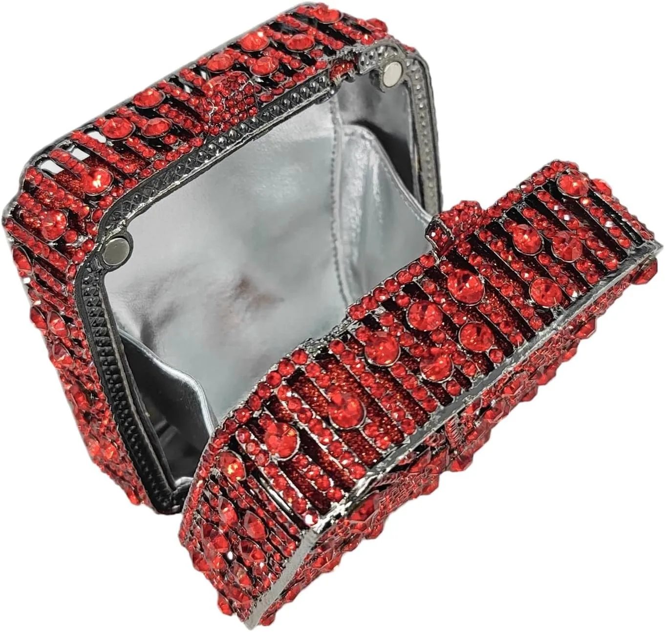 Boutique De FGG Women Metal Box Crystal Clutch Purse Evening Bag Wedding Bridal Rhinestone Handbags Party Clutch Bag,Mini