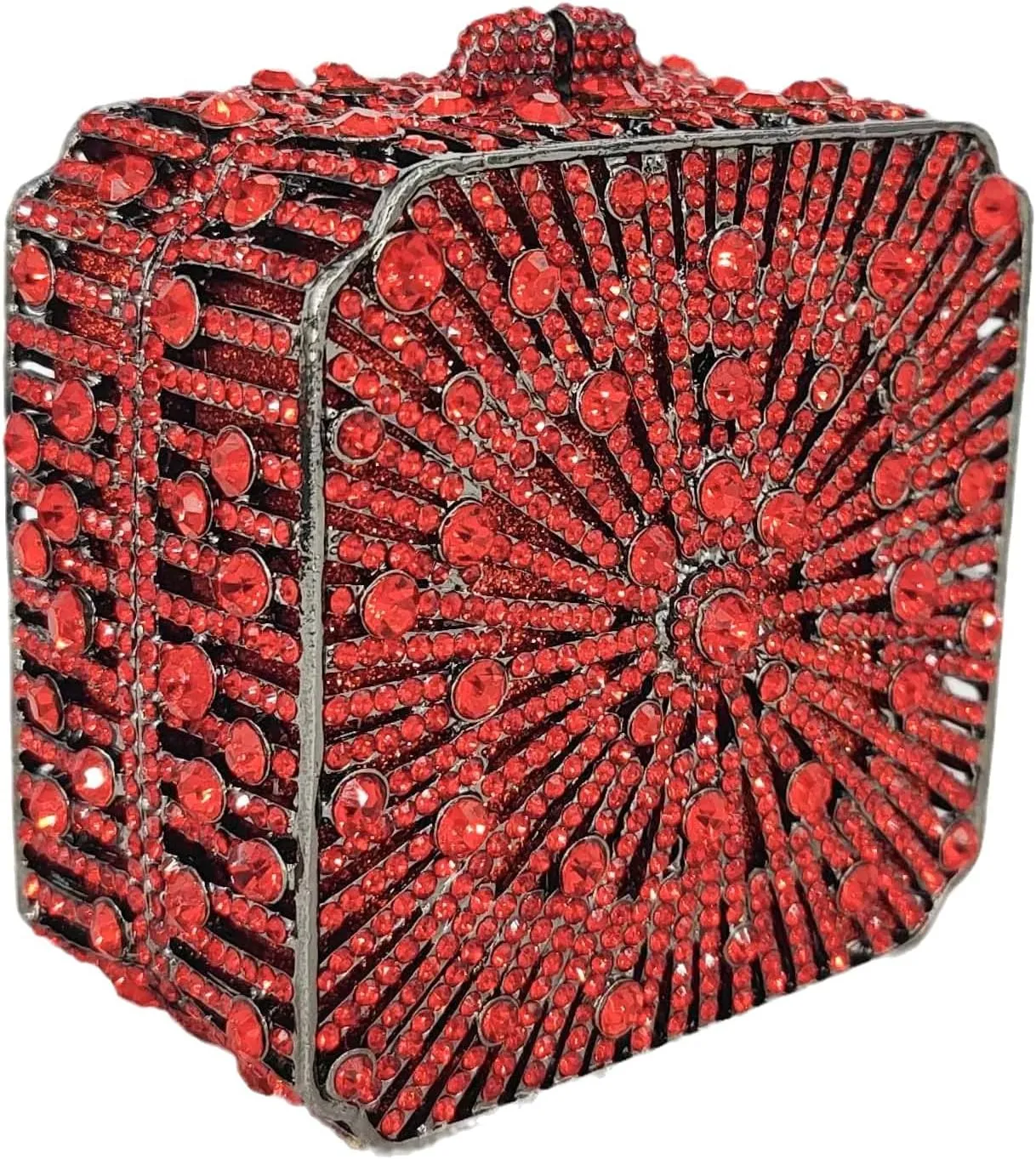 Boutique De FGG Women Metal Box Crystal Clutch Purse Evening Bag Wedding Bridal Rhinestone Handbags Party Clutch Bag,Mini