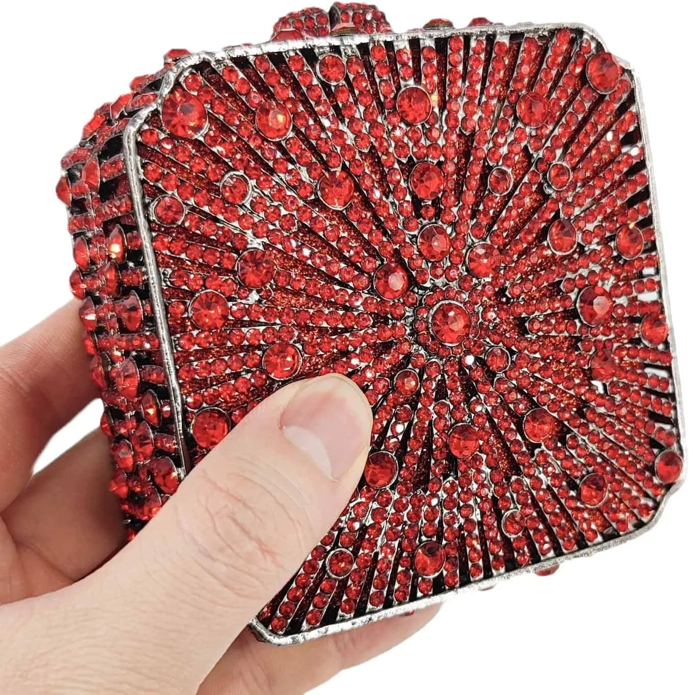Boutique De FGG Women Metal Box Crystal Clutch Purse Evening Bag Wedding Bridal Rhinestone Handbags Party Clutch Bag,Mini