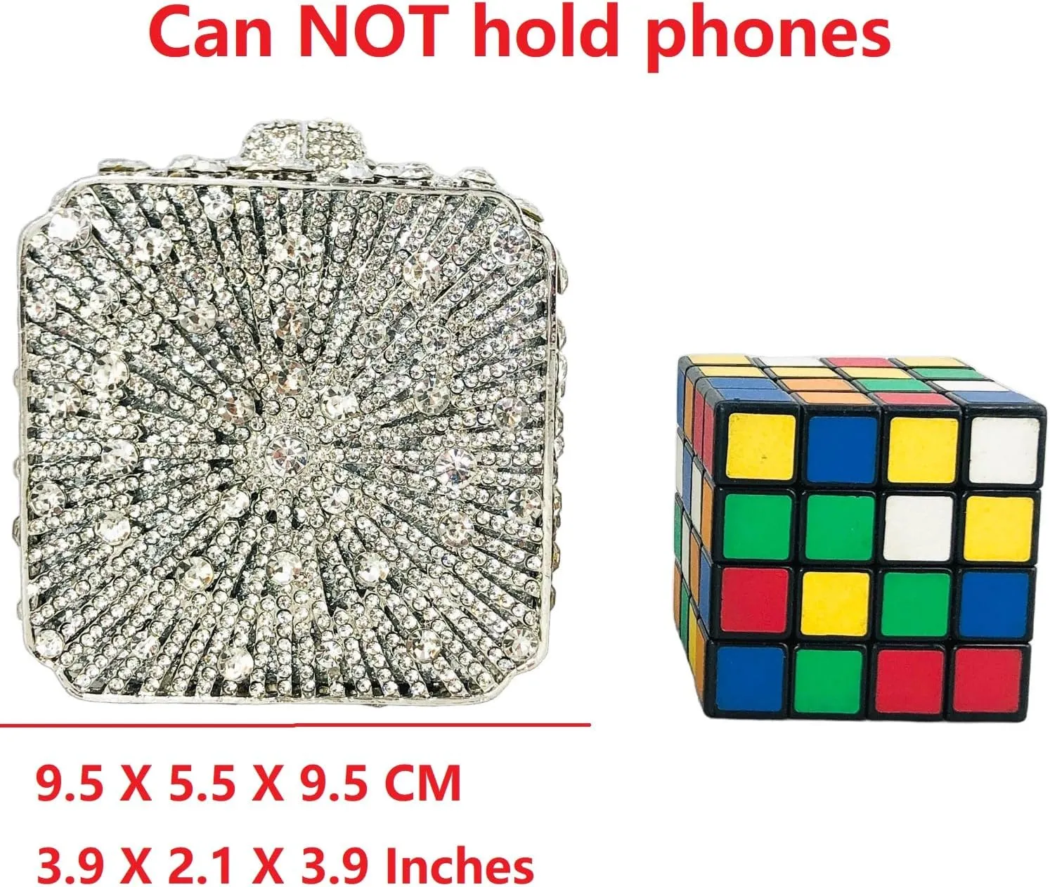 Boutique De FGG Women Metal Box Crystal Clutch Purse Evening Bag Wedding Bridal Rhinestone Handbags Party Clutch Bag,Mini