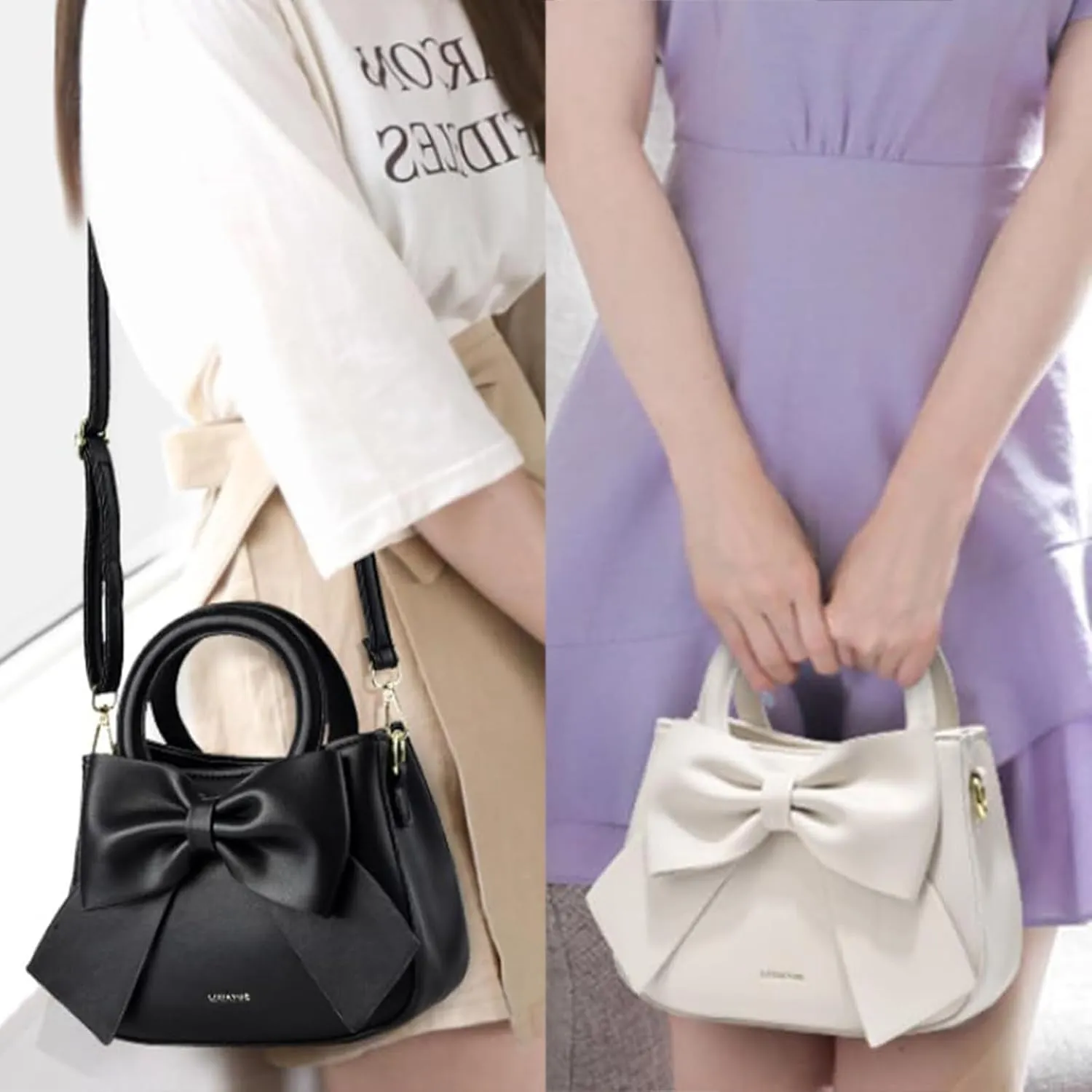 Bow Patent Leather Purse for Women Shoulder Handbag Crossbody Bag Satchel Clutch